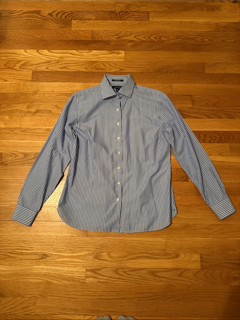 Lands' End Blue and White Striped Women's Button-Down Shirt